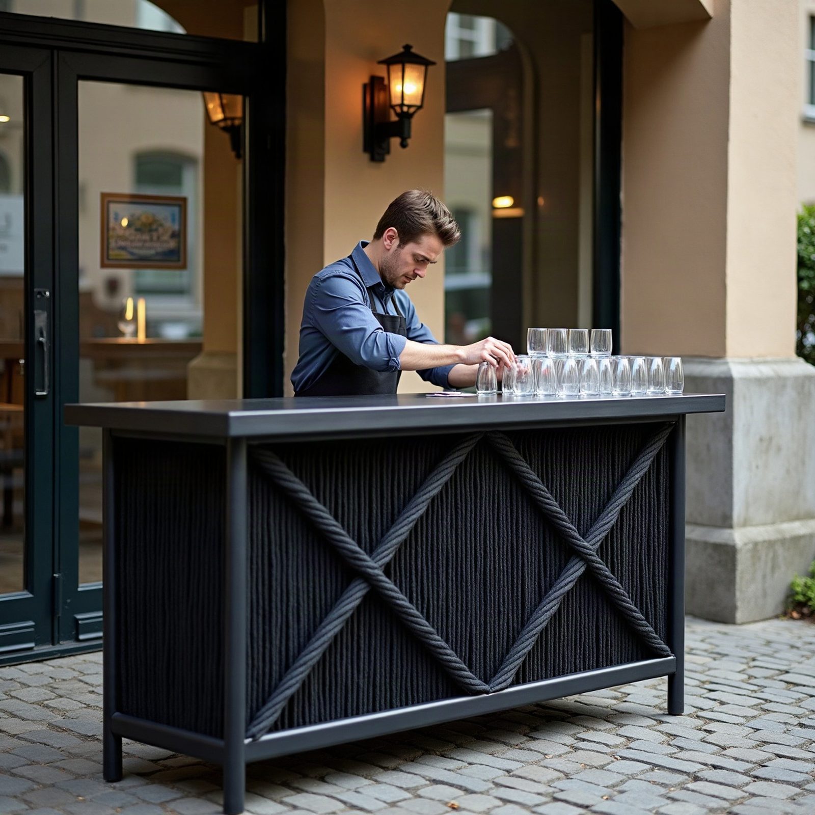 Mobile Bar, klappbar (VEGA Baruba) mieten — Eventverleih Stuttgart — im Einsatz